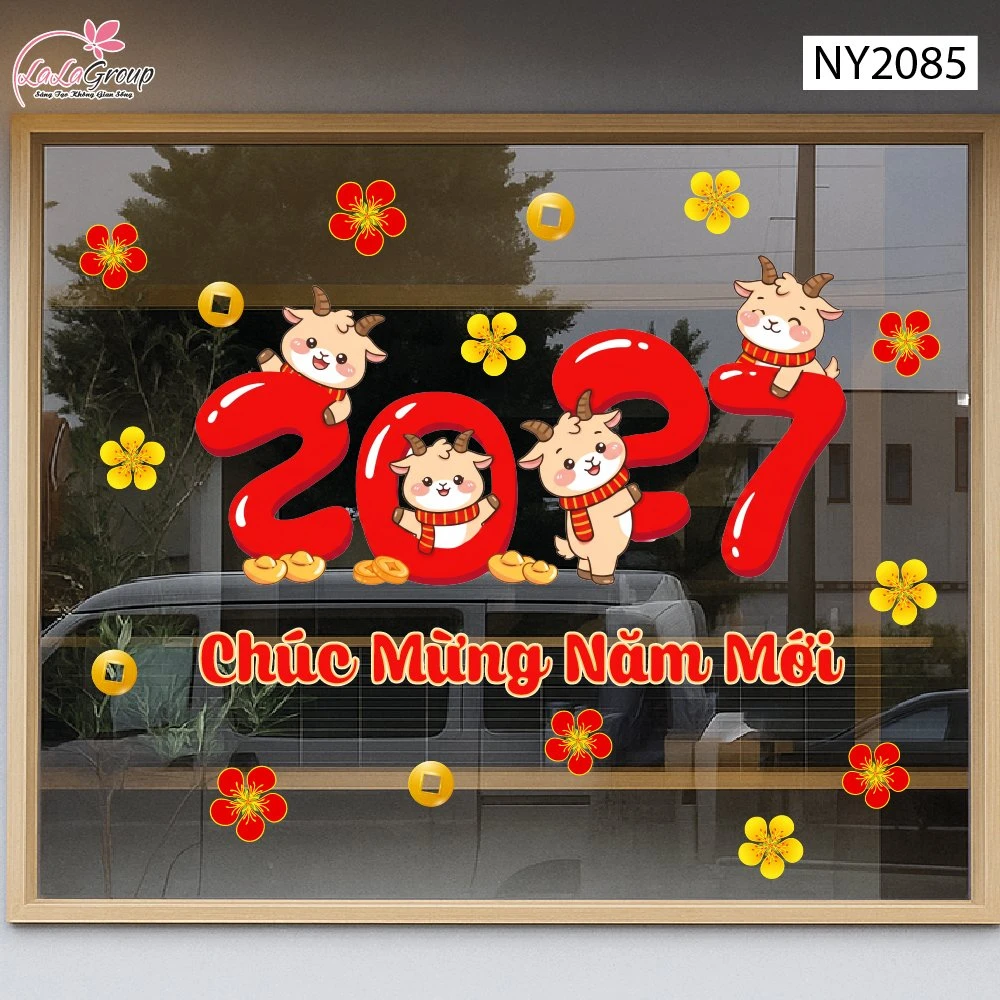 Decal Trang Trí Tết Đàn Dê Nhỏ Đón Năm Mới 2027 Thịnh Vượng