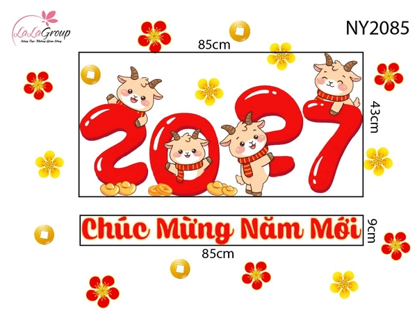 Decal Trang Trí Tết Đàn Dê Nhỏ Đón Năm Mới 2027 Thịnh Vượng