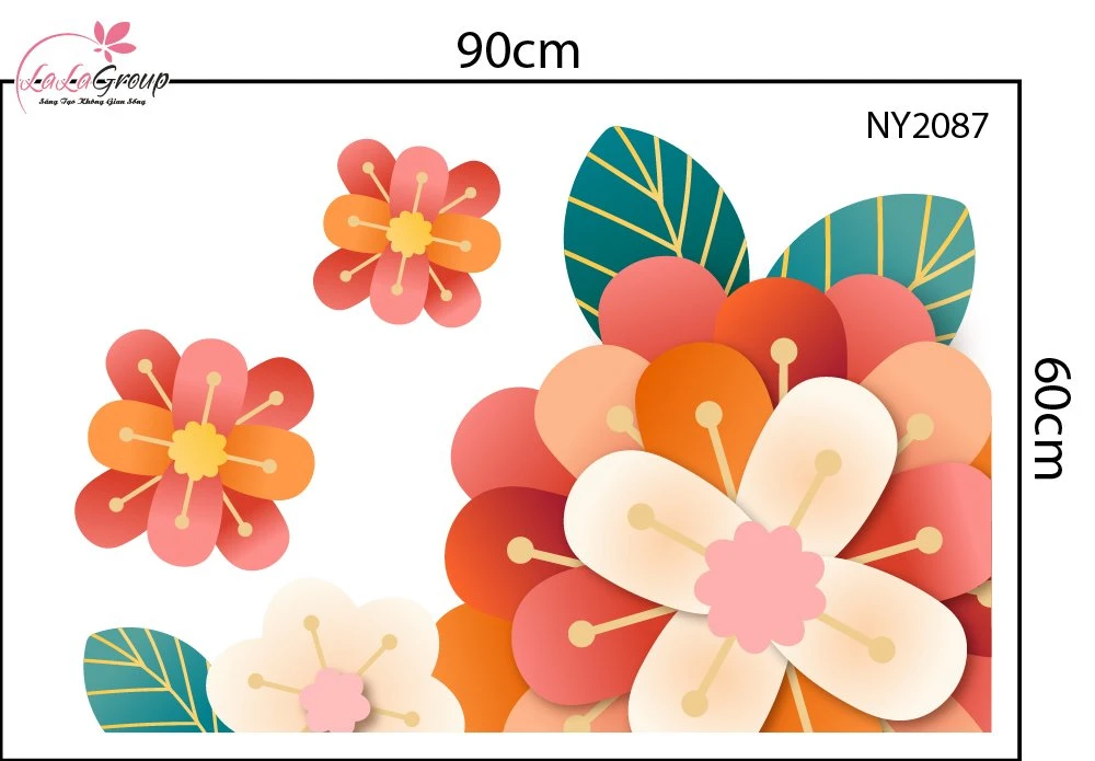 Decal Trang Trí Tết Viền Góc Kính Hoa Khai Phú Quý