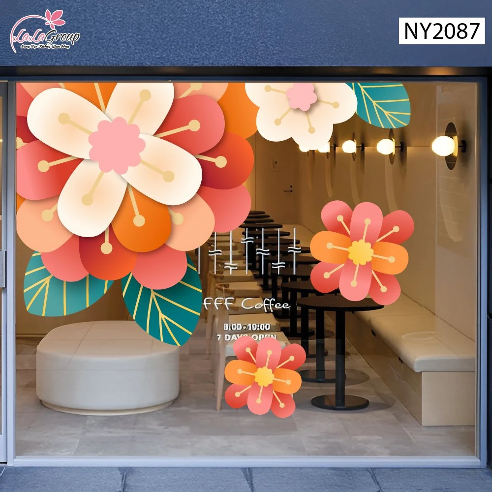 Decal Trang Trí Tết Viền Góc Kính Hoa Khai Phú Quý