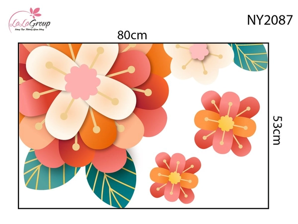 Decal Trang Trí Tết Viền Góc Kính Hoa Khai Phú Quý