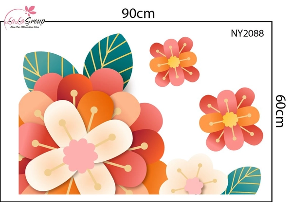 Decal Trang Trí Tết Viền Góc Kính Hoa Khai Phát Tài