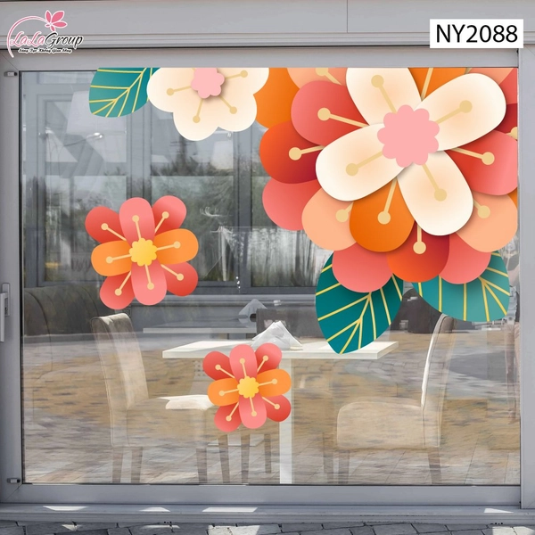 Decal Trang Trí Tết Viền Góc Kính Hoa Khai Phát Tài