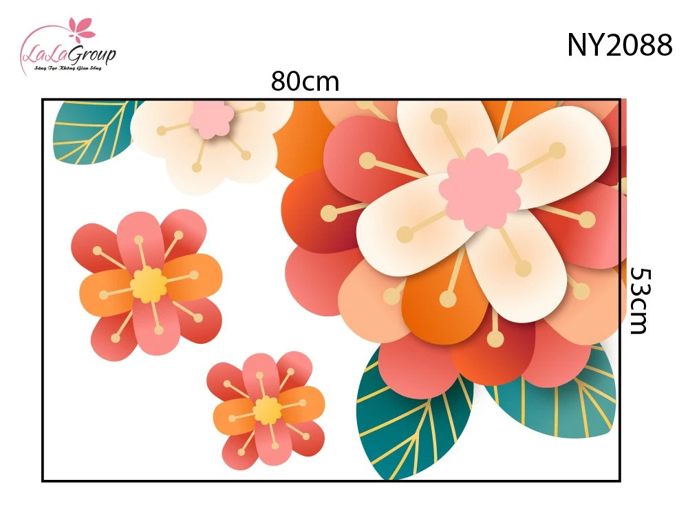 Decal Trang Trí Tết Viền Góc Kính Hoa Khai Phát Tài