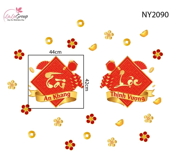 Decal Trang Trí Tết Cặp Liễn Tài Lộc An Khang Thịnh Vượng