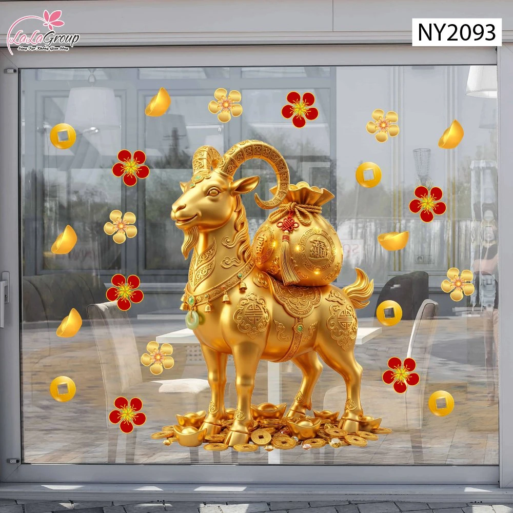 Decal Trang Trí Tết Dê Vàng Phát Tài Phát Lộc