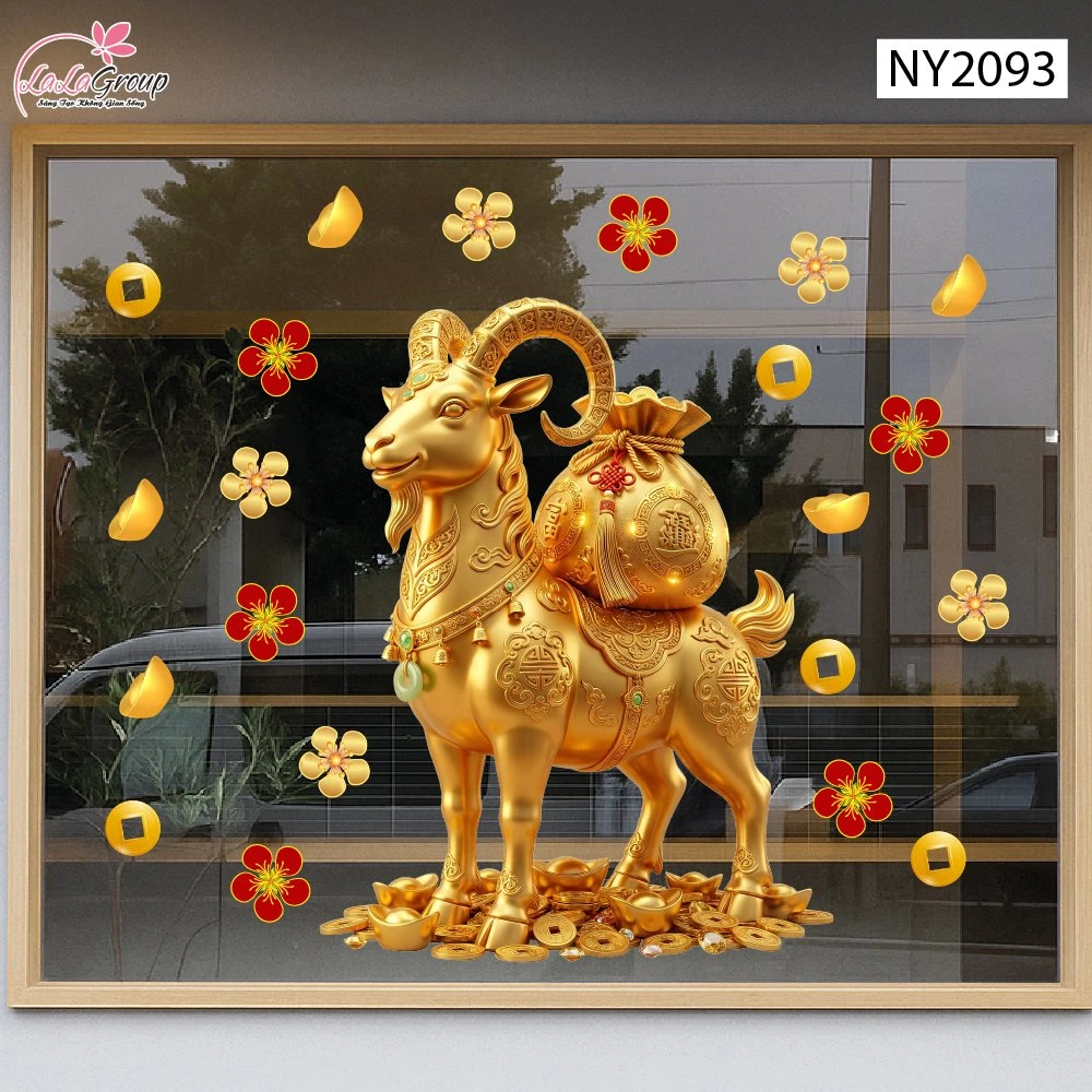 Decal Trang Trí Tết Dê Vàng Phát Tài Phát Lộc