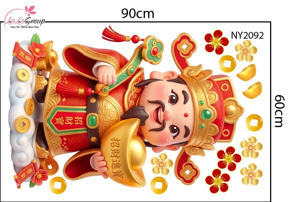 Combo Decal Trang Trí Tết Song Mùi Kim Tài Và Thần Tài Đón Xuân 2027