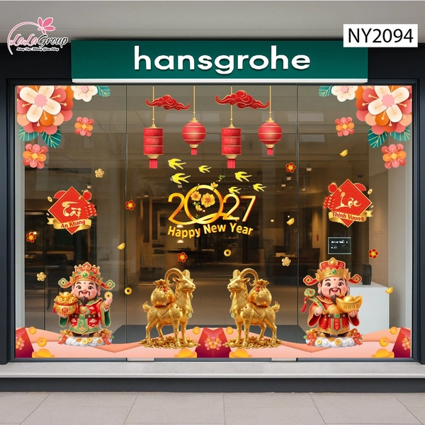 Combo Decal Trang Trí Tết Song Mùi Kim Tài Và Thần Tài Đón Xuân 2027