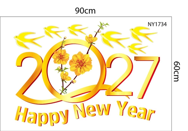 Combo Decal Trang Trí Tết Song Mùi Kim Tài Và Thần Tài Đón Xuân 2027