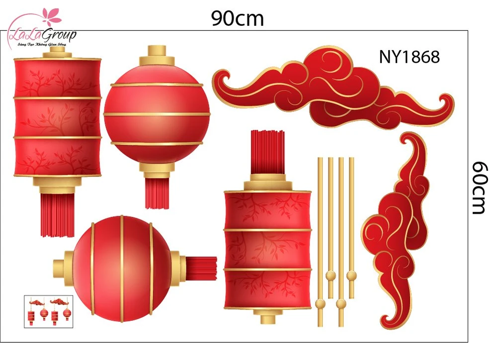 Combo Decal Trang Trí Tết Song Mùi Kim Tài Và Thần Tài Đón Xuân 2027