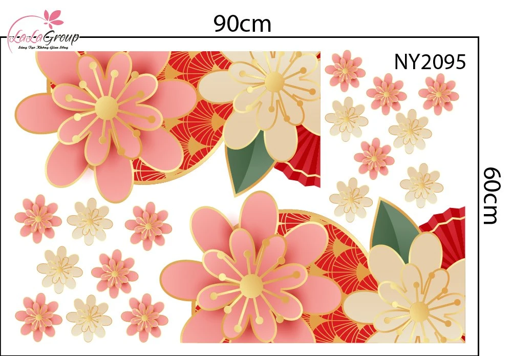 Decal Trang Trí Tết Chân Tường Khóm Hoa Mai Hồng Cách Điệu