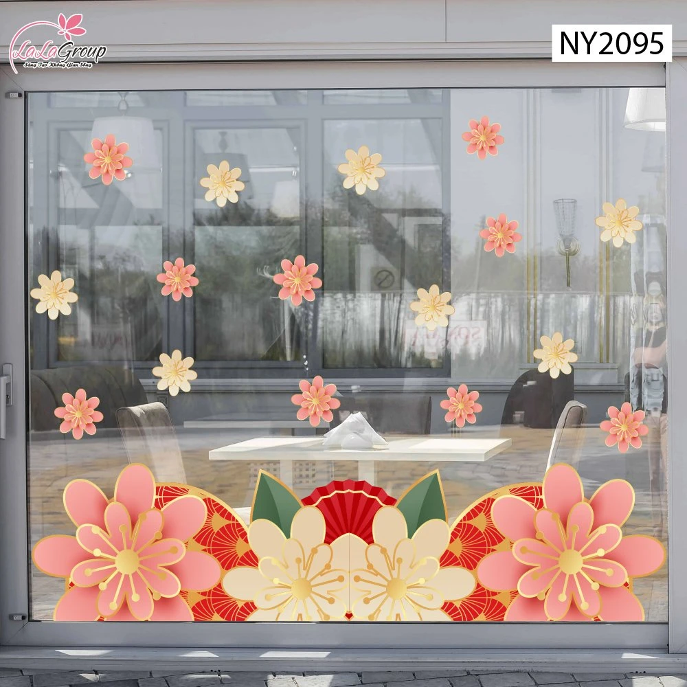 Decal Trang Trí Tết Chân Tường Khóm Hoa Mai Hồng Cách Điệu