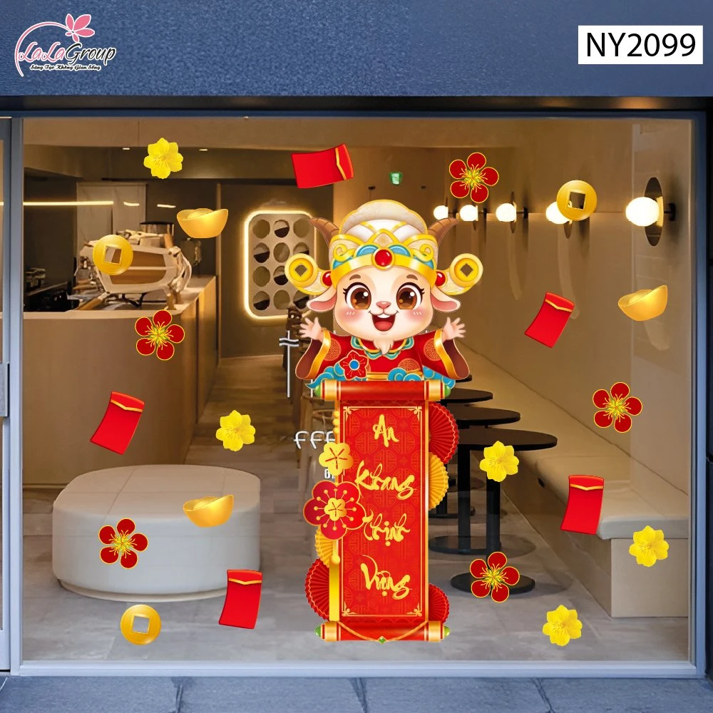 Decal Trang Trí Tết Chú Dê Con Đón Xuân An Khang Thịnh Vượng