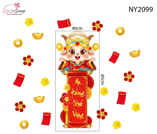 Decal Trang Trí Tết Chú Dê Con Đón Xuân An Khang Thịnh Vượng