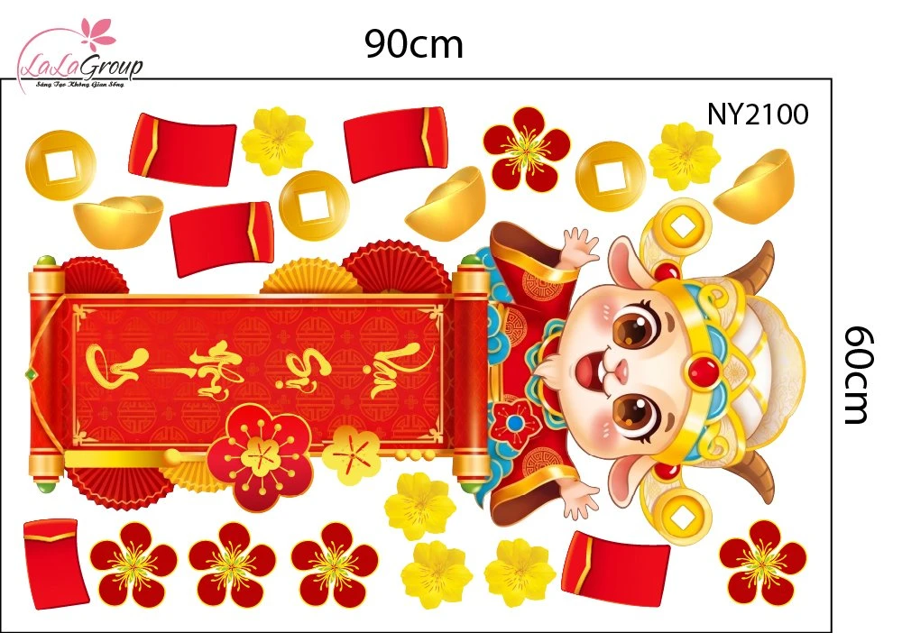 Decal Trang Trí Tết Chú Dê Con Đón Xuân Vạn Sự Như Ý