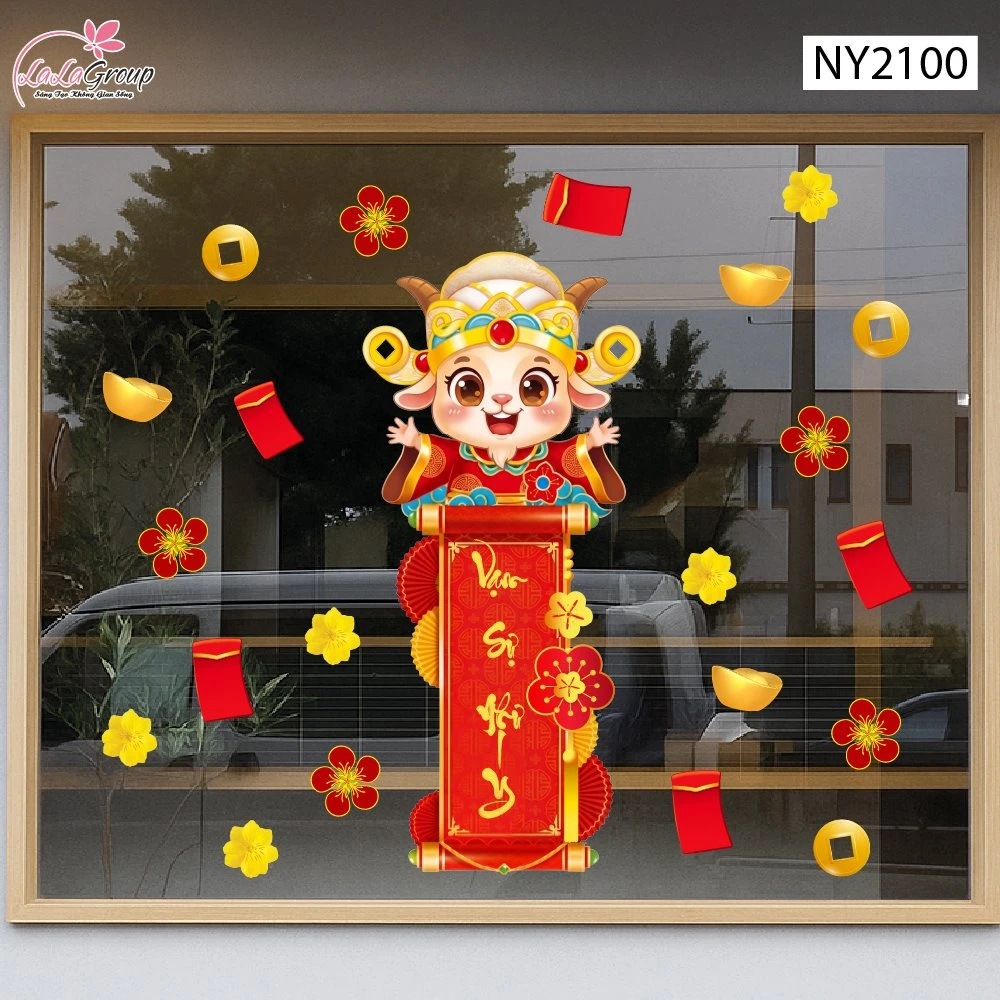 Decal Trang Trí Tết Chú Dê Con Đón Xuân Vạn Sự Như Ý