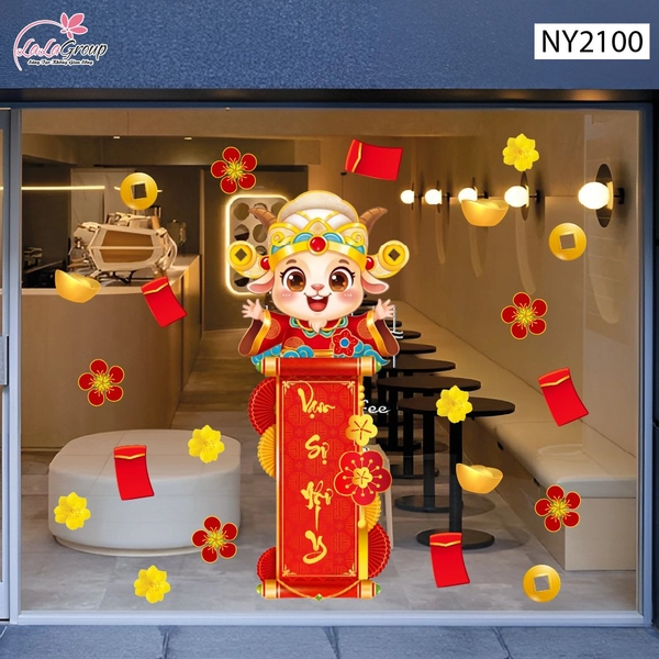 Decal Trang Trí Tết Chú Dê Con Đón Xuân Vạn Sự Như Ý