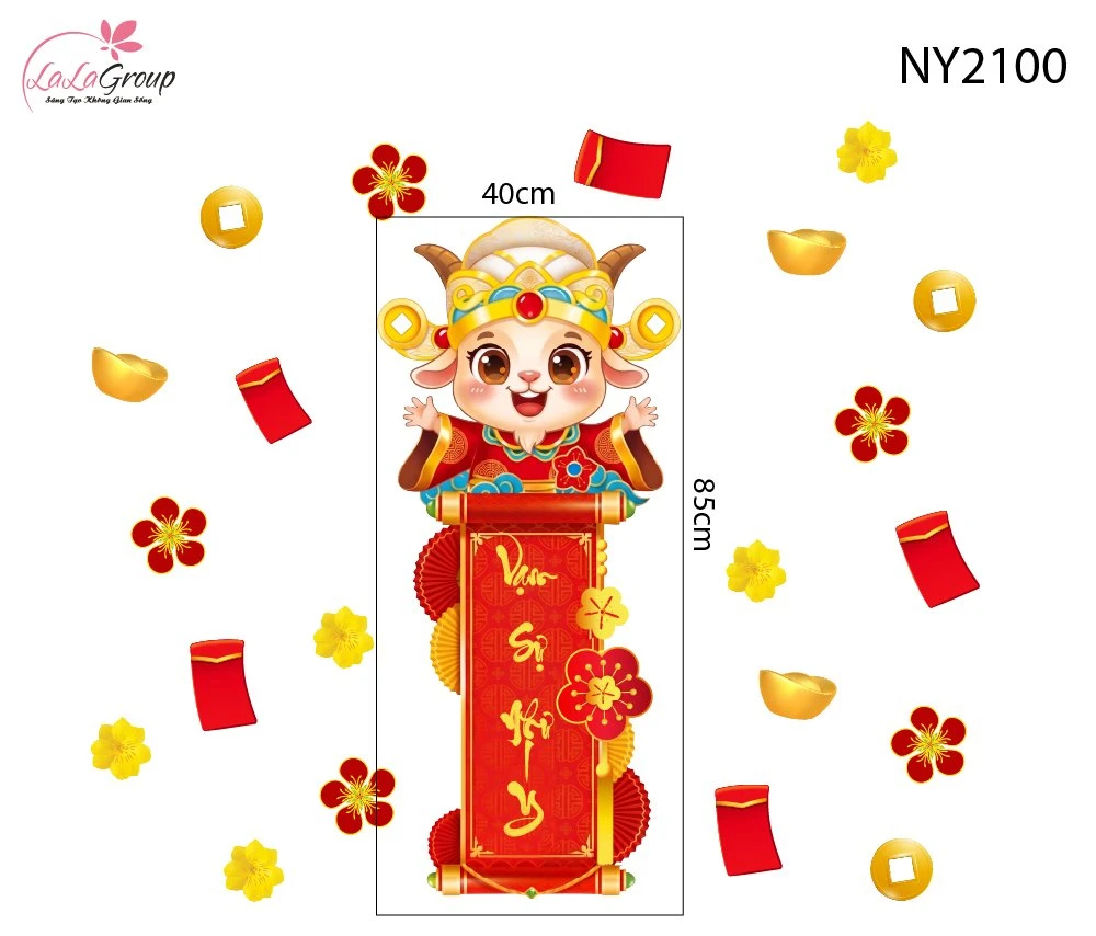 Decal Trang Trí Tết Chú Dê Con Đón Xuân Vạn Sự Như Ý