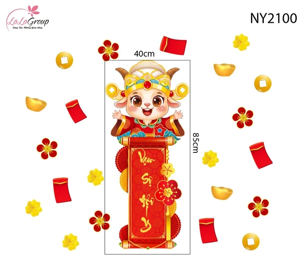 Decal Trang Trí Tết Chú Dê Con Đón Xuân Vạn Sự Như Ý