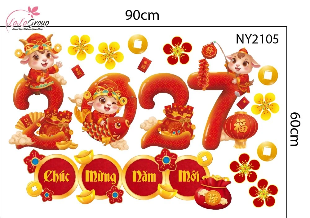 Decal Trang Trí Tết Đàn Dê Đón Năm Mới 2027 An Khang