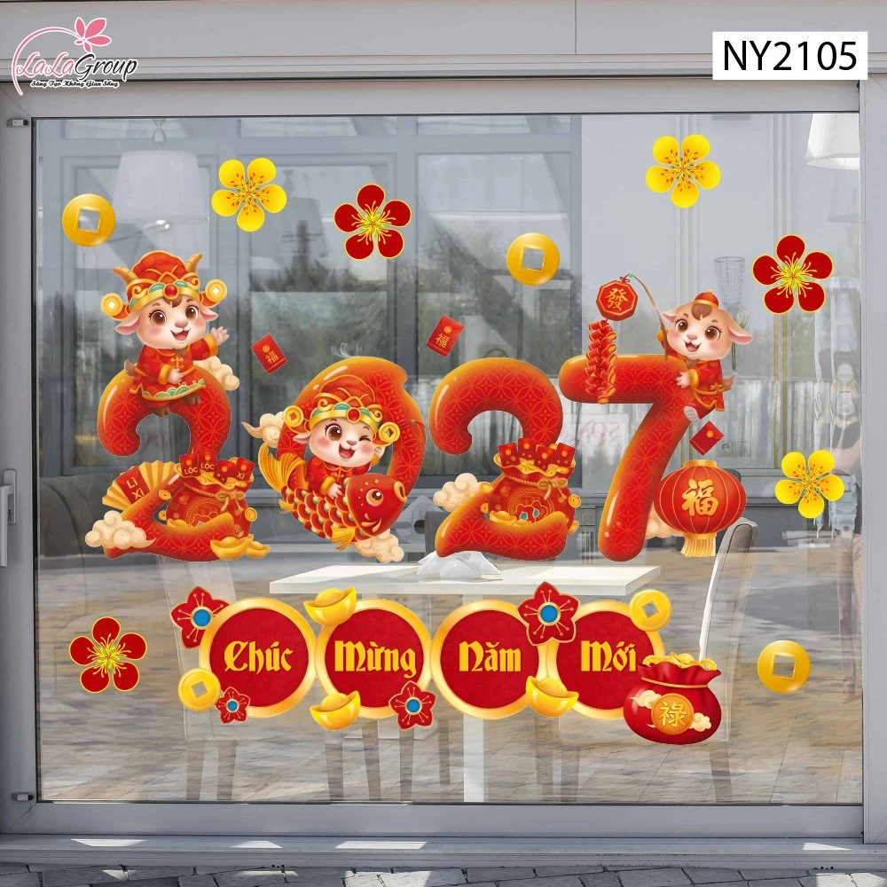 Decal Trang Trí Tết Đàn Dê Đón Năm Mới 2027 An Khang