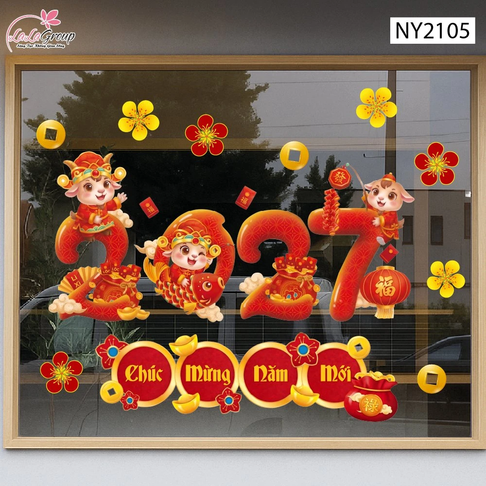 Decal Trang Trí Tết Đàn Dê Đón Năm Mới 2027 An Khang