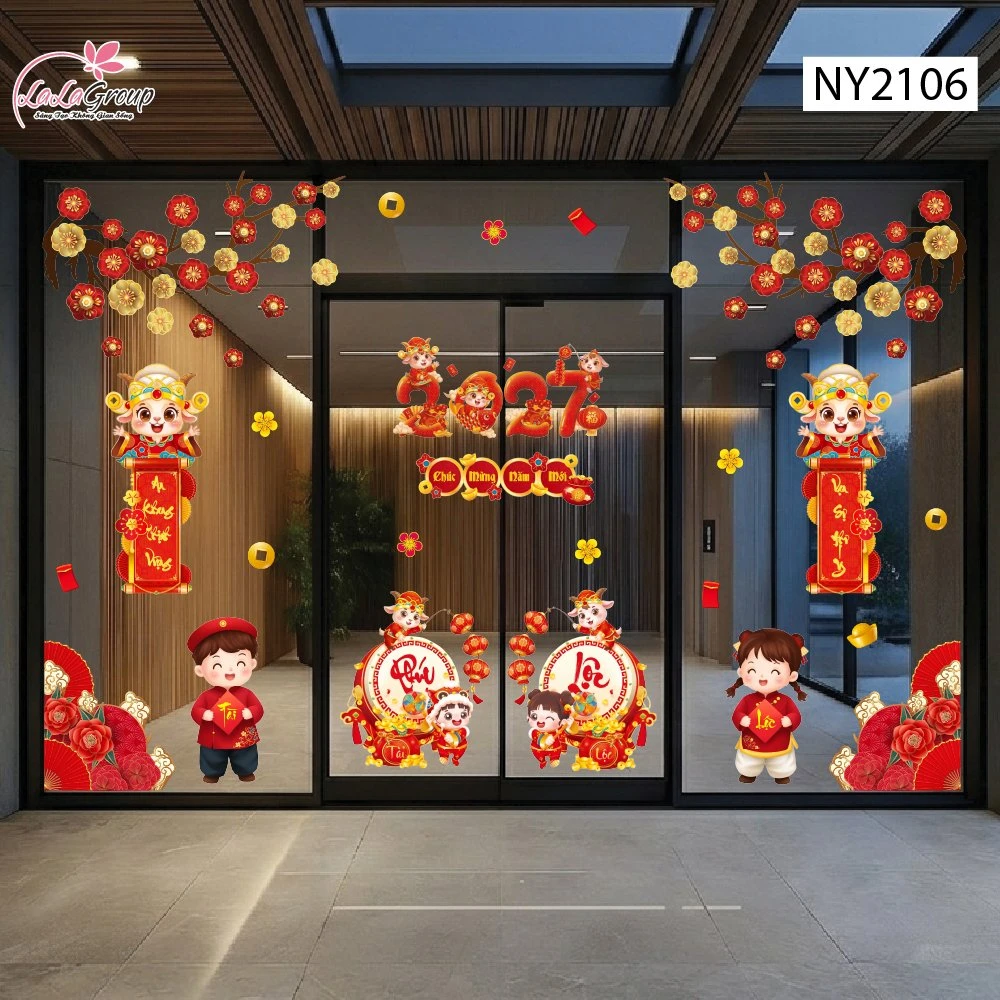 Combo Decal Trang Trí Tết 2027 Hai Bé Vui Xuân Chúc Tết Phúc Lộc Tràn Đầy