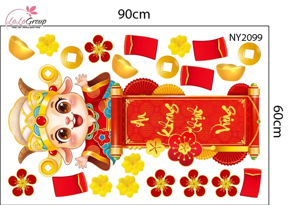 Combo Decal Trang Trí Tết 2027 Hai Bé Vui Xuân Chúc Tết Phúc Lộc Tràn Đầy