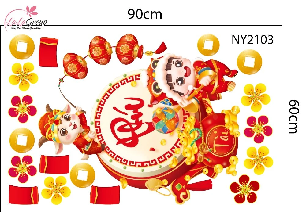 Combo Decal Trang Trí Tết 2027 Hai Bé Vui Xuân Chúc Tết Phúc Lộc Tràn Đầy