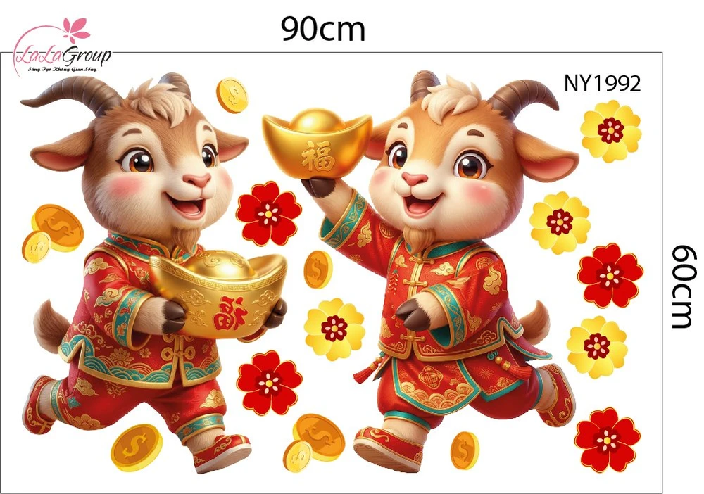 Combo Decal Trang Trí Tết Kim Mùi Rước Tài Lộc Đón Xuân 2027