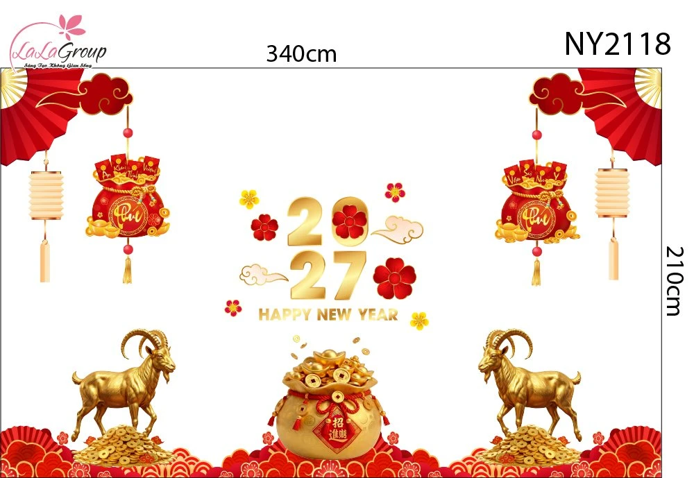 Combo Decal Trang Trí Tết Túi Phúc Chiêu Tài Và Kim Mùi Phú Quý