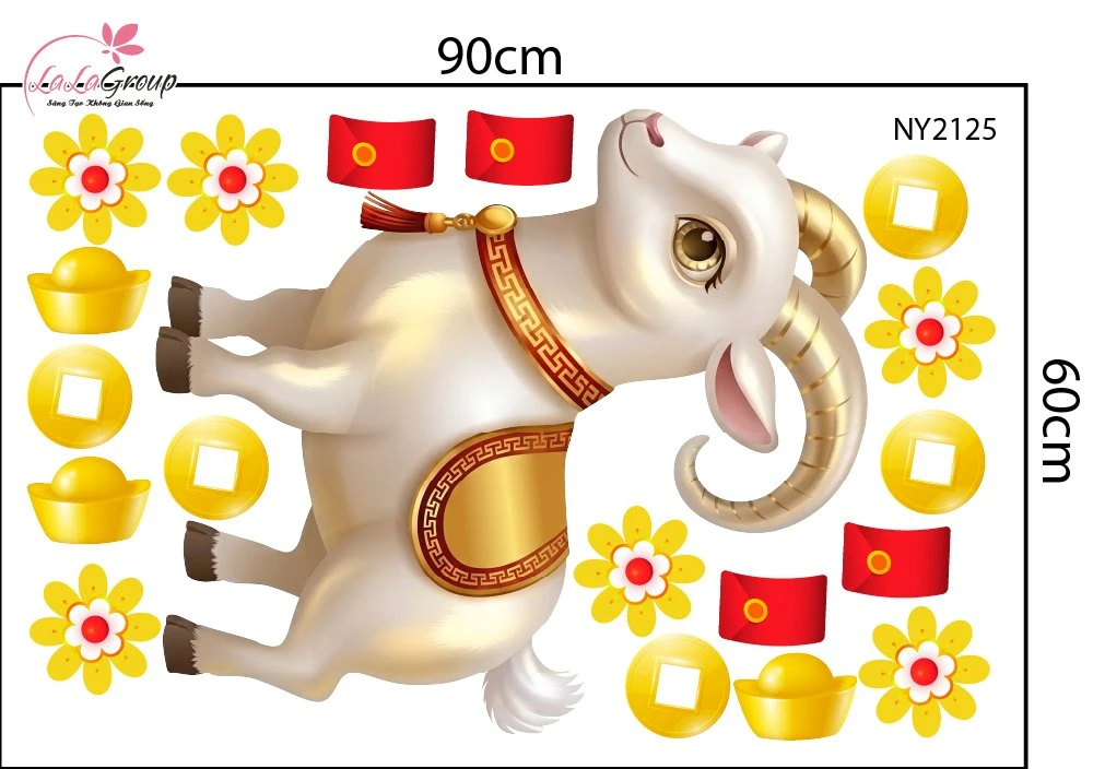 Combo Decal Trang Trí Tết 2027 Kim Mùi Hoàng Kim Và Thần Tài An Khang