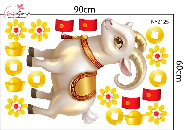 Combo Decal Trang Trí Tết 2027 Kim Mùi Hoàng Kim Và Thần Tài An Khang