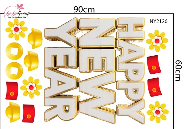 Combo Decal Trang Trí Tết 2027 Kim Mùi Hoàng Kim Và Thần Tài An Khang