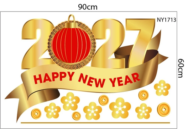 Combo Decal Trang Trí Tết 2027 Song Mùi Và Các Bạn Vui Múa Lân Đón Xuân