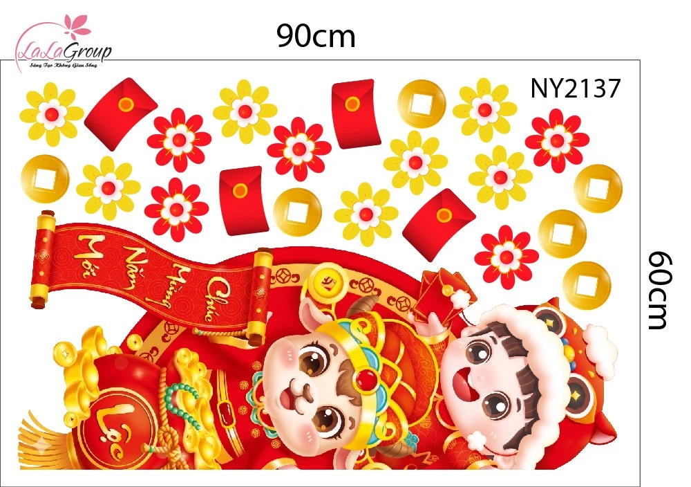 Combo Decal Trang Trí Tết 2027 Song Mùi Và Các Bạn Vui Múa Lân Đón Xuân