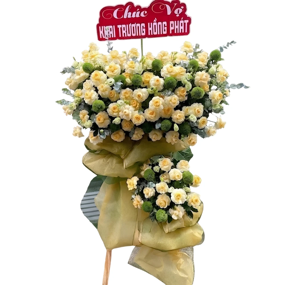 Kệ Hoa Khai Trương 2 Tầng Tone Vàng Đại Cát