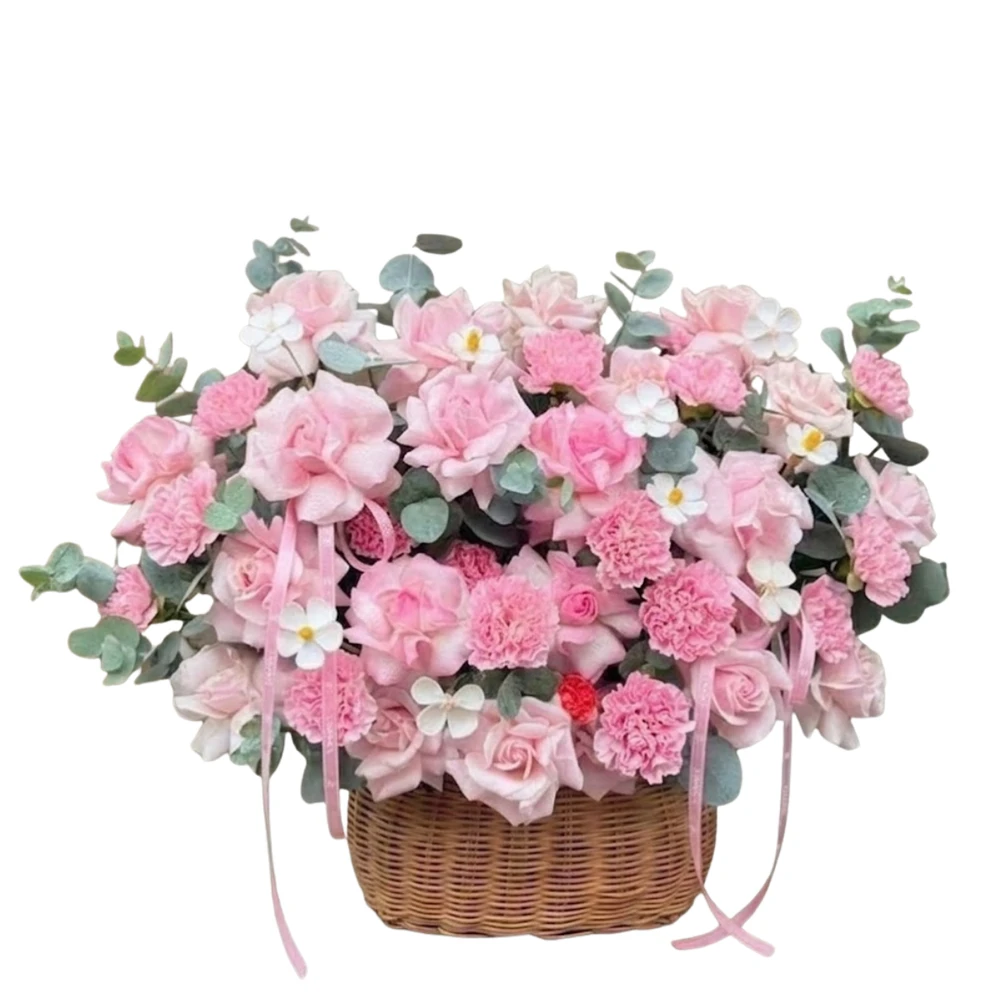 Giỏ Hoa Hồng Cẩm Chướng Dịu Dàng