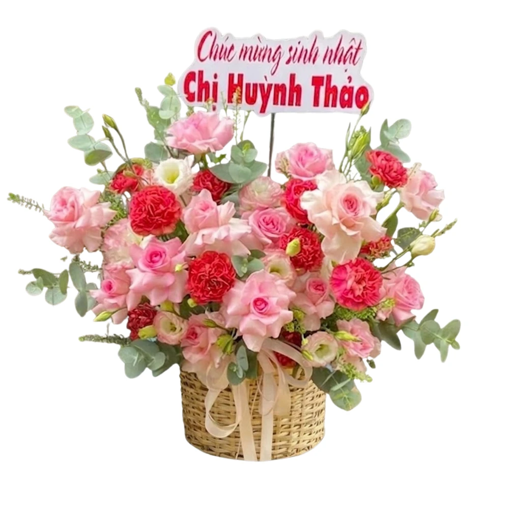 Giỏ Hoa Hồng Phấn Mix Cẩm Chướng Thời Thượng
