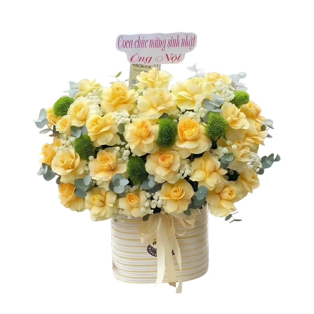 Giỏ Hoa Hồng Victor Vàng Đầy Sự Chân Thành