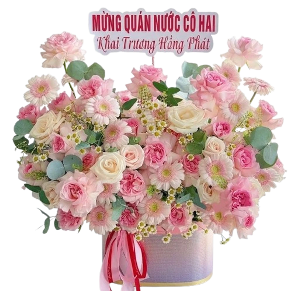 Giỏ Hoa Hồng Pastel Mix Cúc Mẫu Đơn Quý Phái