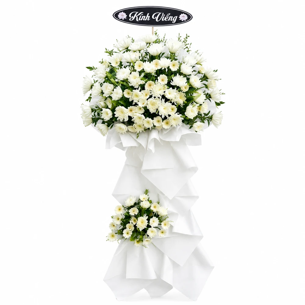 Kệ Hoa Chia Buồn 2 Tầng Hoa Cúc Trắng Trang Nhã An Lành