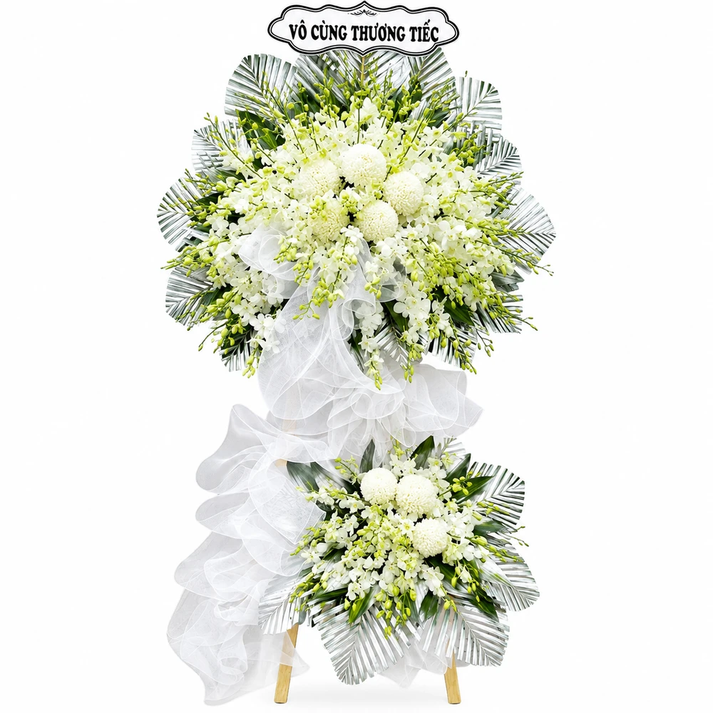 Kệ Hoa Chia Buồn Hoa Cúc Mẫu Đơn Mix Lưới Trắng Nhẹ Nhàng Tinh Khiết