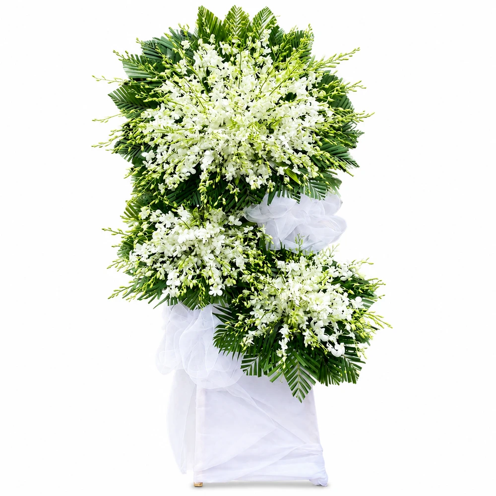 Kệ Hoa Chia Buồn Lan Trắng 3 Tầng Trang Nhã