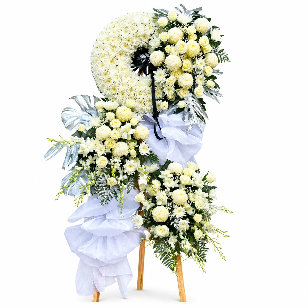 Kệ Hoa Chia Buồn Vòng Hoa Cúc Trắng Thanh Khiết