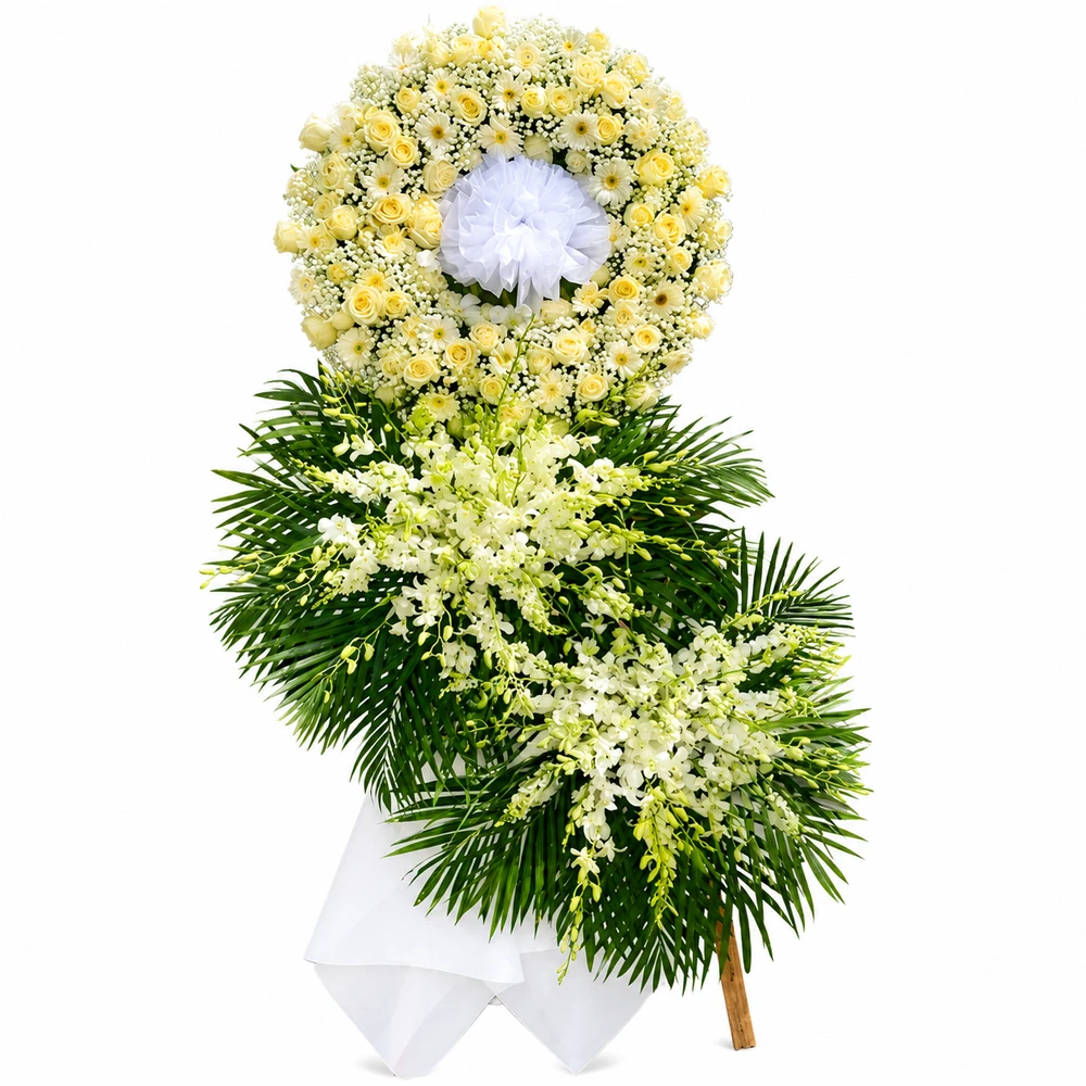 Kệ Hoa Chia Buồn Vòng Hoa Hồng Trắng Thành Kính