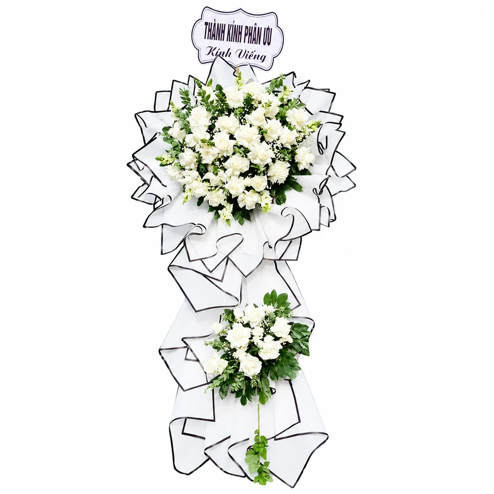 Kệ Hoa Viếng Chia Buồn Hoa Hồng Trắng Trang Nhã