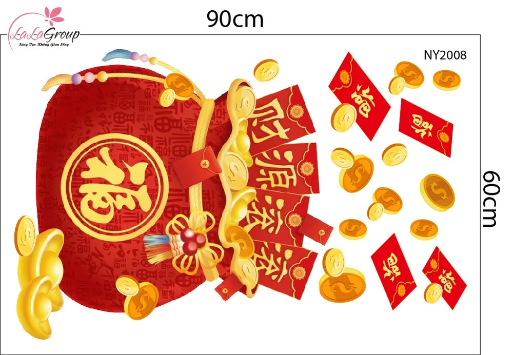 Decal Trang Trí Tết 2027 Đinh Mùi Túi Phúc Tài Lộc