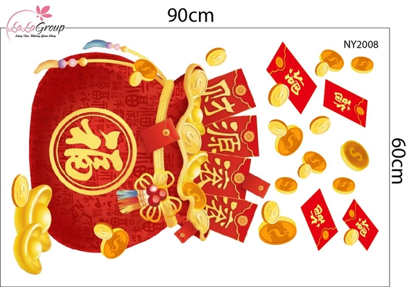 Decal Trang Trí Tết 2027 Đinh Mùi Túi Phúc Tài Lộc